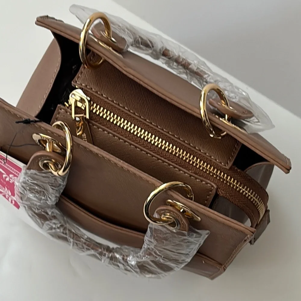 Trina Turk Khaki Vegan Leather Double Handle Shoulder Crossbody Bag
